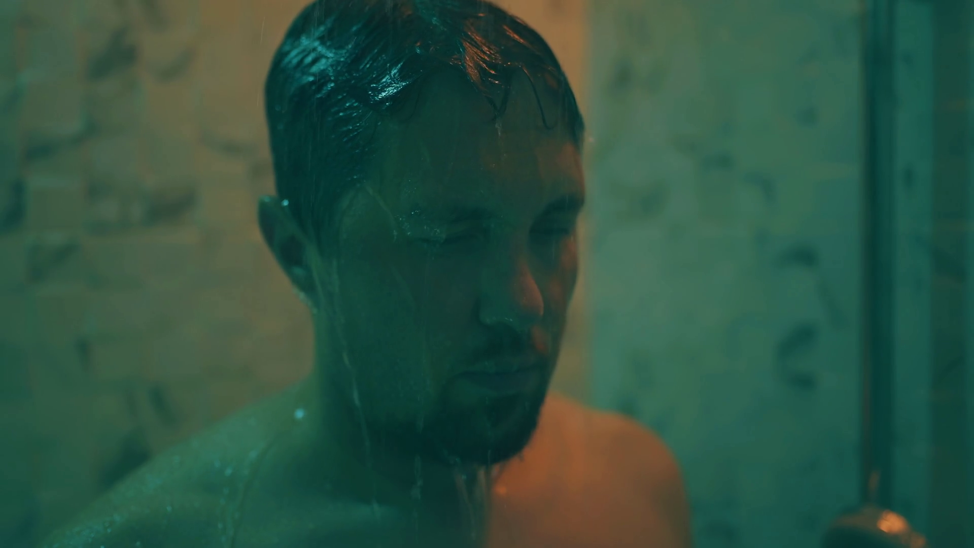 Depressed Man Taking Shower At Home Stressed Stock Footage SBV ...