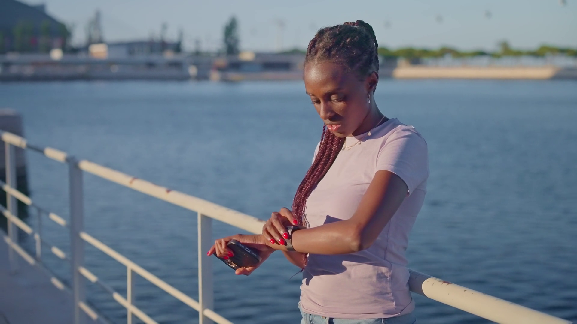 A Young Woman With African Braids Stands At Stock Footage SBV-352240972 ...