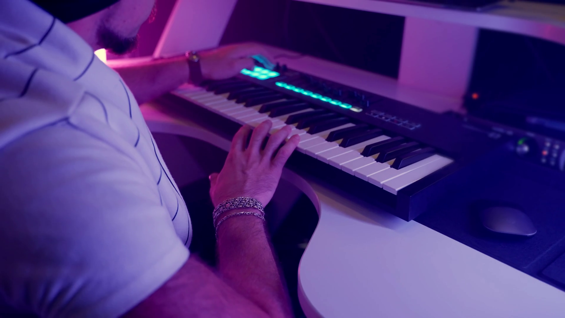 Male Composer Using Synthesizer In Audio Stock Footage SBV347548444