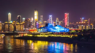 Chongqing city timelapse view from sunset to night of urban architecture and cityscape in China