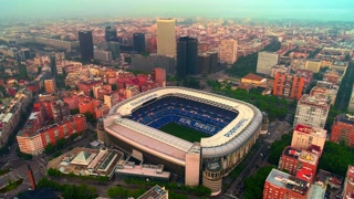 Madrid, Spain - May 28, 2018: Aerial view of Santiago Bernab??u Stadium as the home of Real Madrid CF. Madrid is the capital and the largest city in Spain.