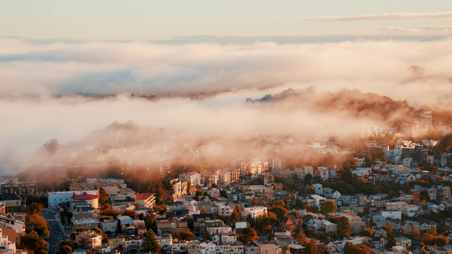 Heavy Fog Pass Through Downtown San Stock Footage SBV-352616090 ...