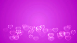 Beautiful soft translucent white hearts floating upwards slowly on a vibrant pink and purple gradient background for romantic wedding and valentines day