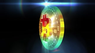A glowing virtual Bitcoin coin displaying market value floats within fiery energy waves, symbolizing cryptocurrency growth, digital finance, blockchain technology, and the volatile dynamics of modern trading.