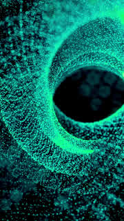 Abstract digital waves formed by glowing particles move across a dynamic 3D landscape, creating a futuristic visualization of data, energy, movement, technology, and connectivity.
