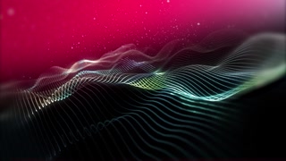 Abstract colorful digital waves formed by glowing particles flow across a dark background, creating a futuristic visualization of energy, sound, data, motion, technology, and dynamic connectivity.