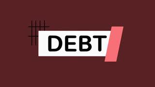 Animation concept of the word debt depicting a poor economy