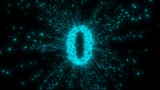 Futuristic Blue Glowing Particle Number Zero  on Black Background