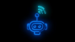 Glowing Neon Robot Head With Ai Technology On Black Background