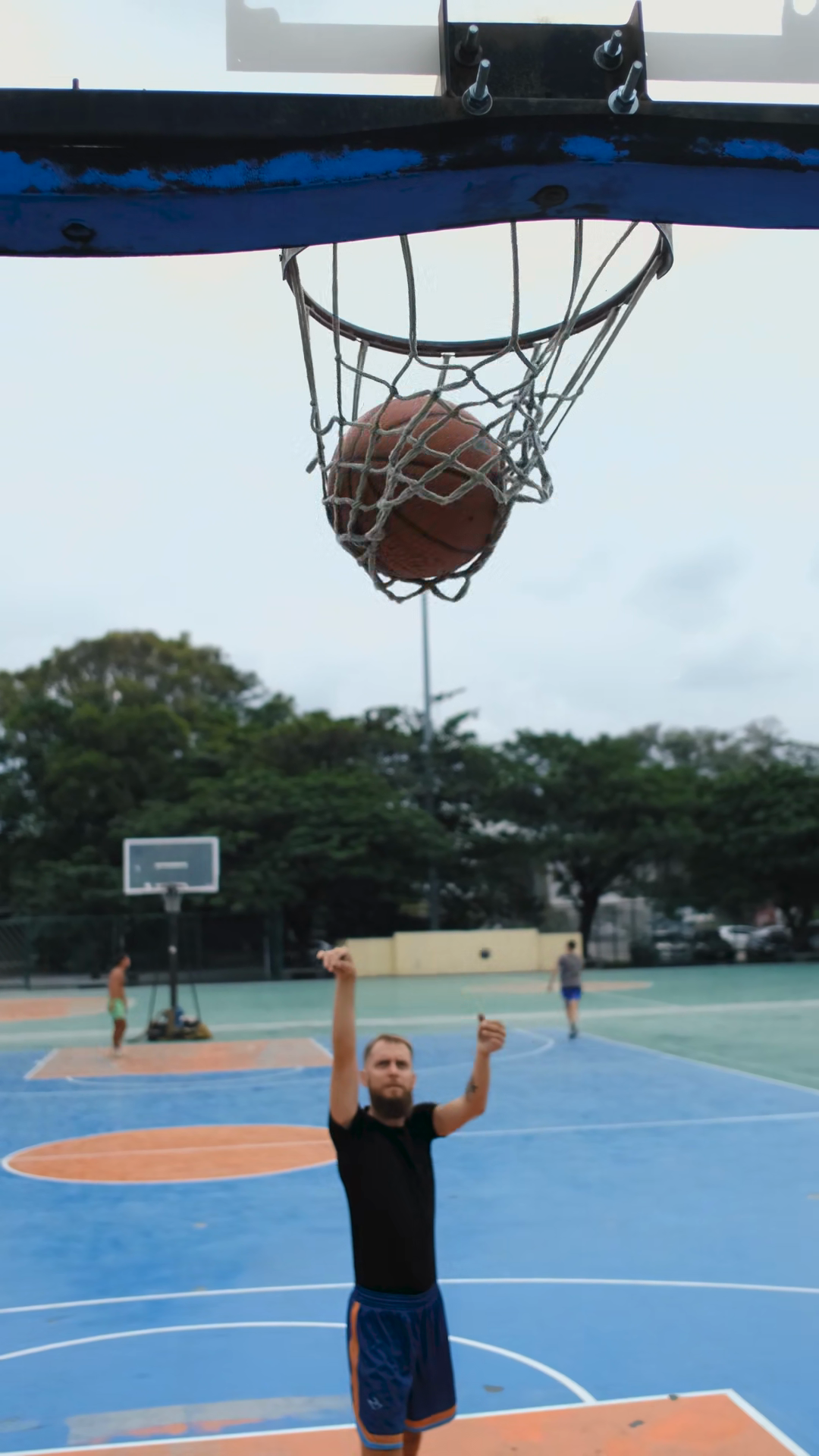 Focus On Basketball Hoop Man Throws Ball Stock Footage SBV-353814194 ...