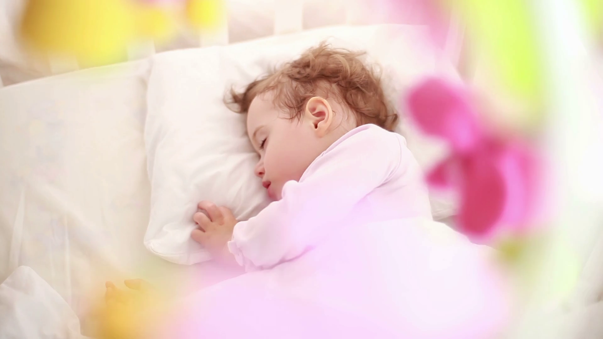 Baby Is Sleeping In Crib With Toys Stock Footage SBV311483475