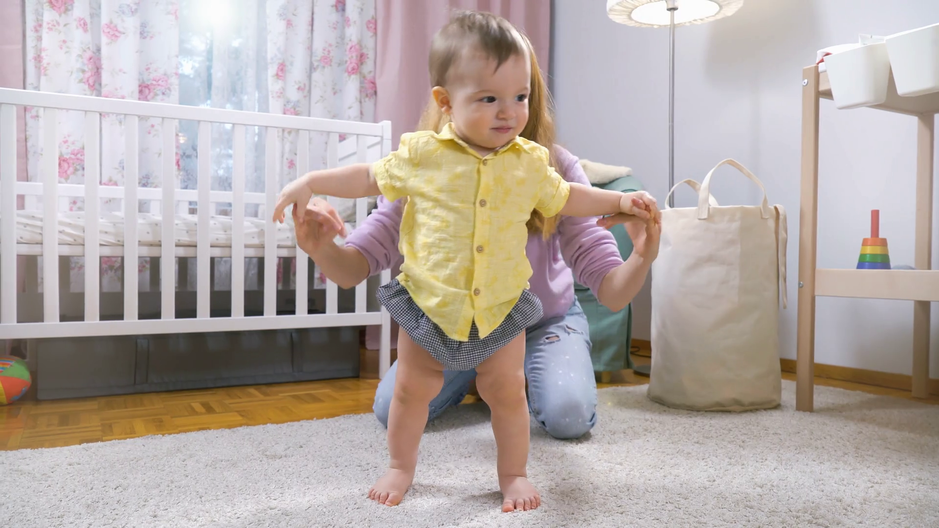 Baby Learning To Walk Taking First Steps At Stock Footage SBV-348433219 ...