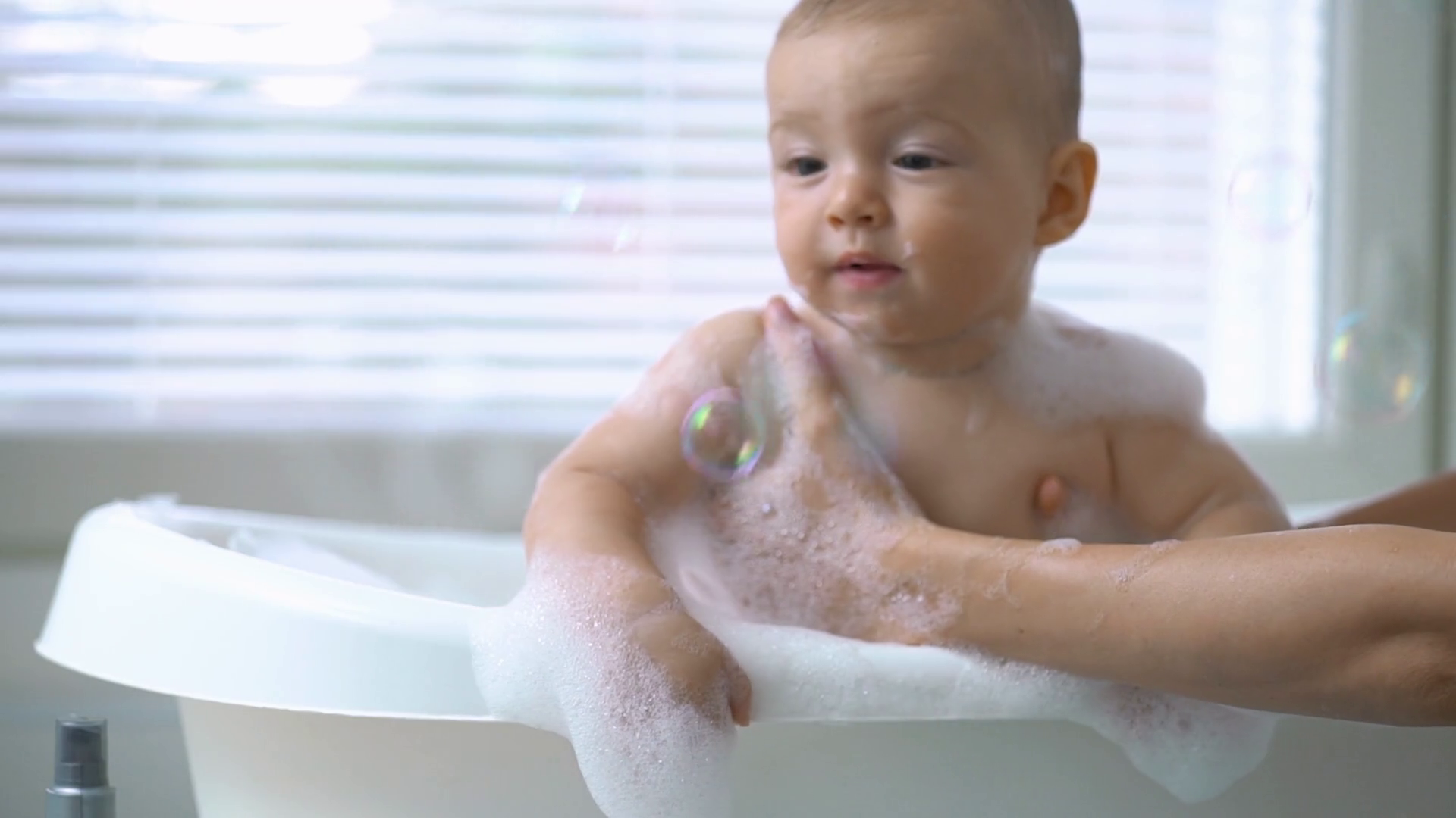 Cute Healthy Six Month Old Baby Bathing With Stock Footage SBV
