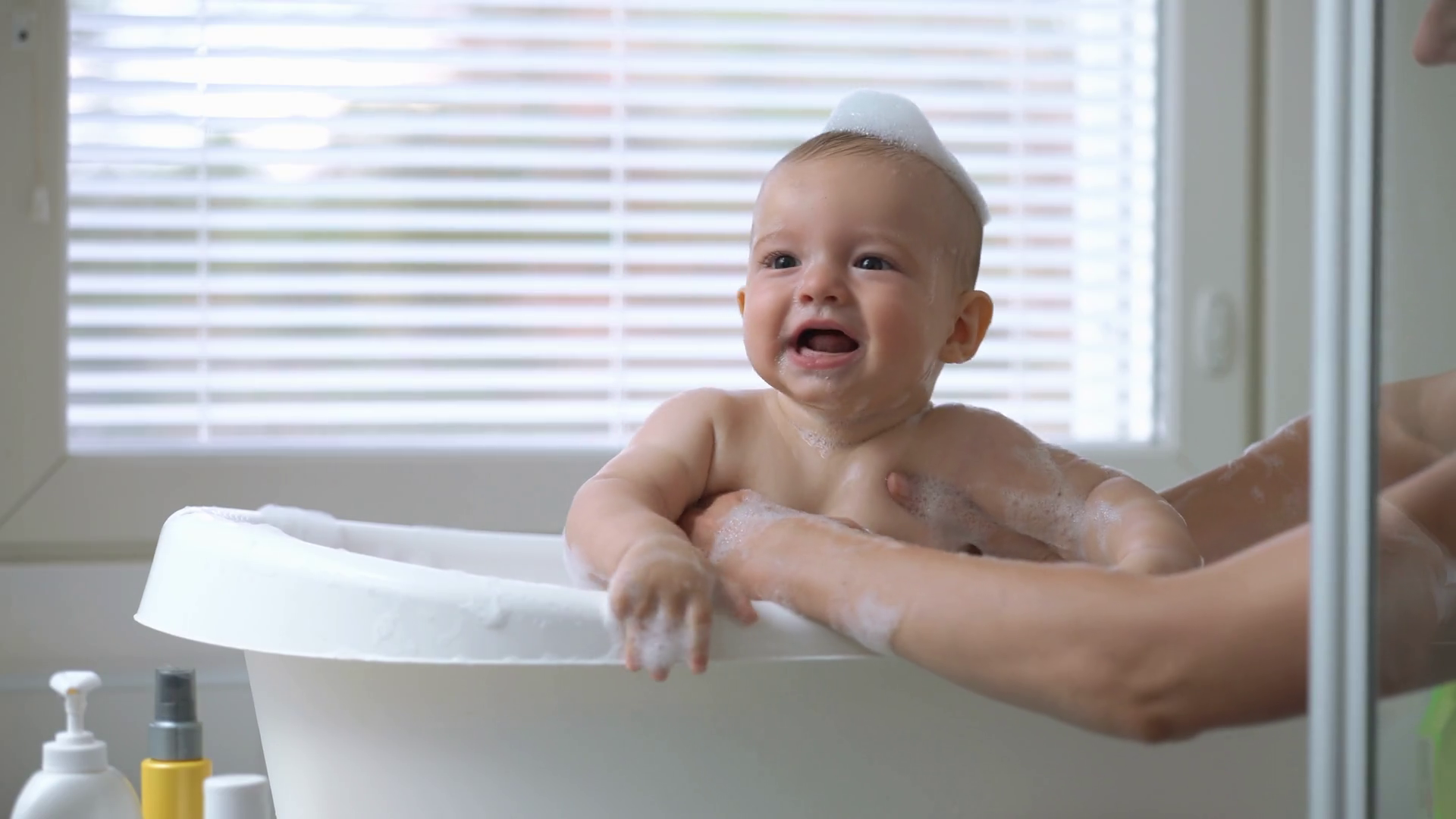 Cute Healthy Six Month Old Baby Bathing With Stock Footage SBV
