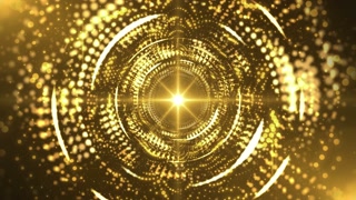 Golden Light Particle Tunnel with Starburst Energy Core and Spiral Motion Animation