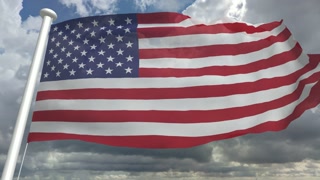 American Flag waving animation. Concept of Memorial Day, 4th of July, Independence Day, Veterans Day, Celebrate USA, American Election, America, Labor , Sun Flare