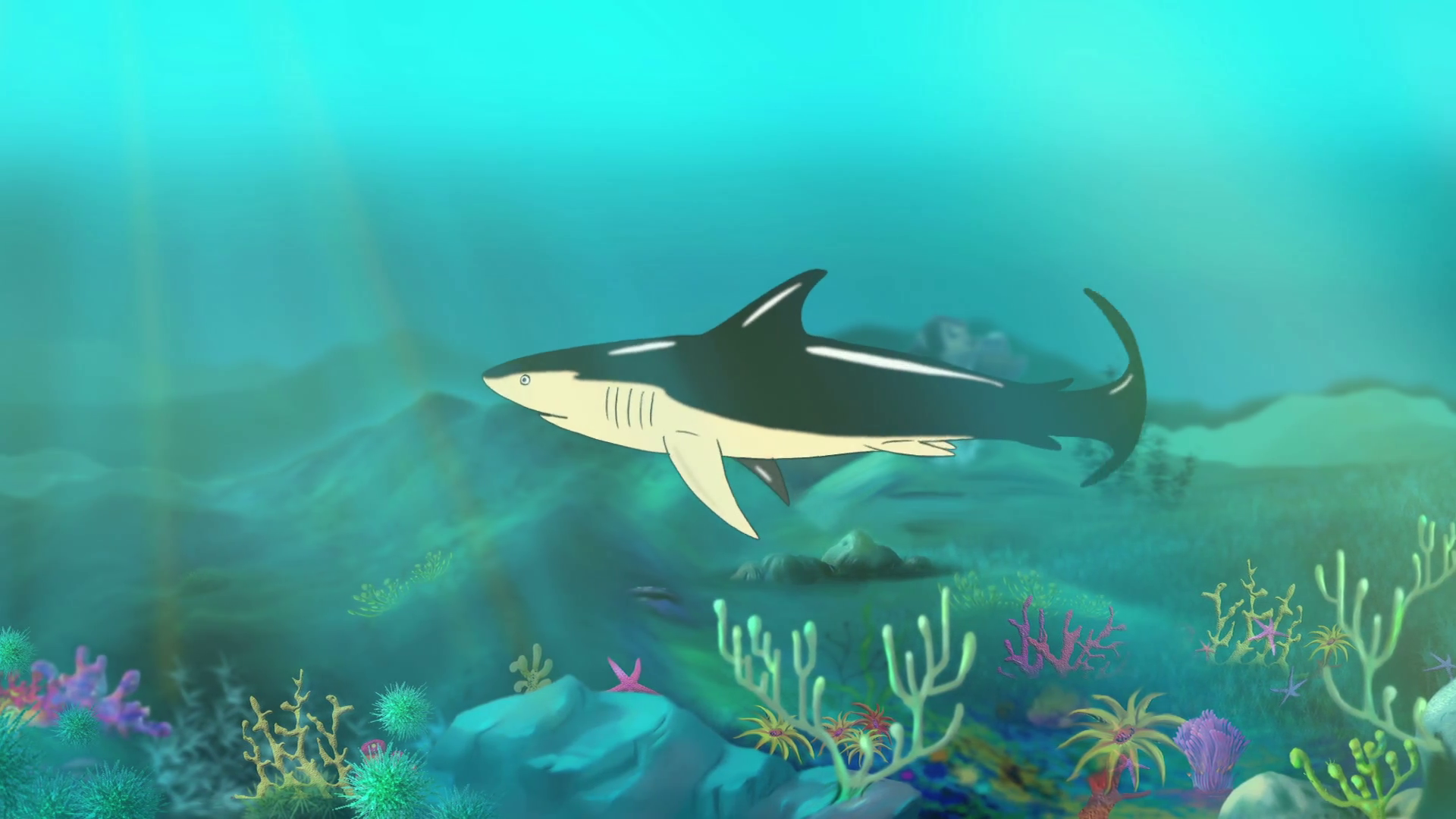Shark Underwater. Big shark swimming in a ocean. Full color handmade ...