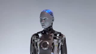 Warsaw, Poland - May 01, 2024: Realistic female android displaying evolving emotional states through advanced ai technology , visualizing