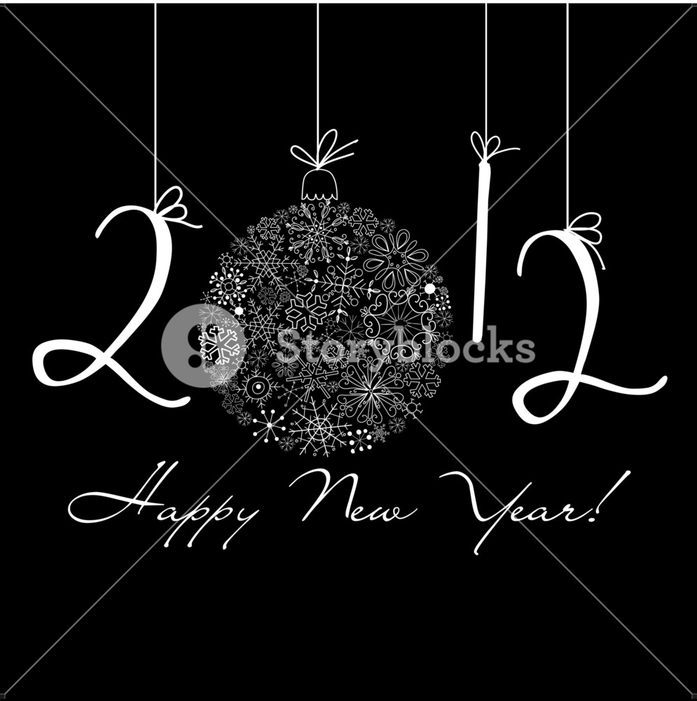 2012 Happy New Year Background. Black And White Background