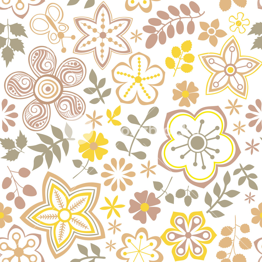 Colorful Floral Seamless Pattern In Cartoon Style. Seamless Pattern Can Be Used For Wallpaper