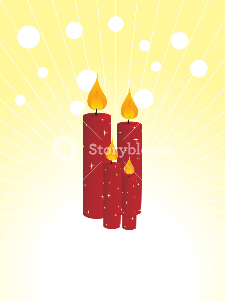 Four Red Burning Candles Vector Illustration