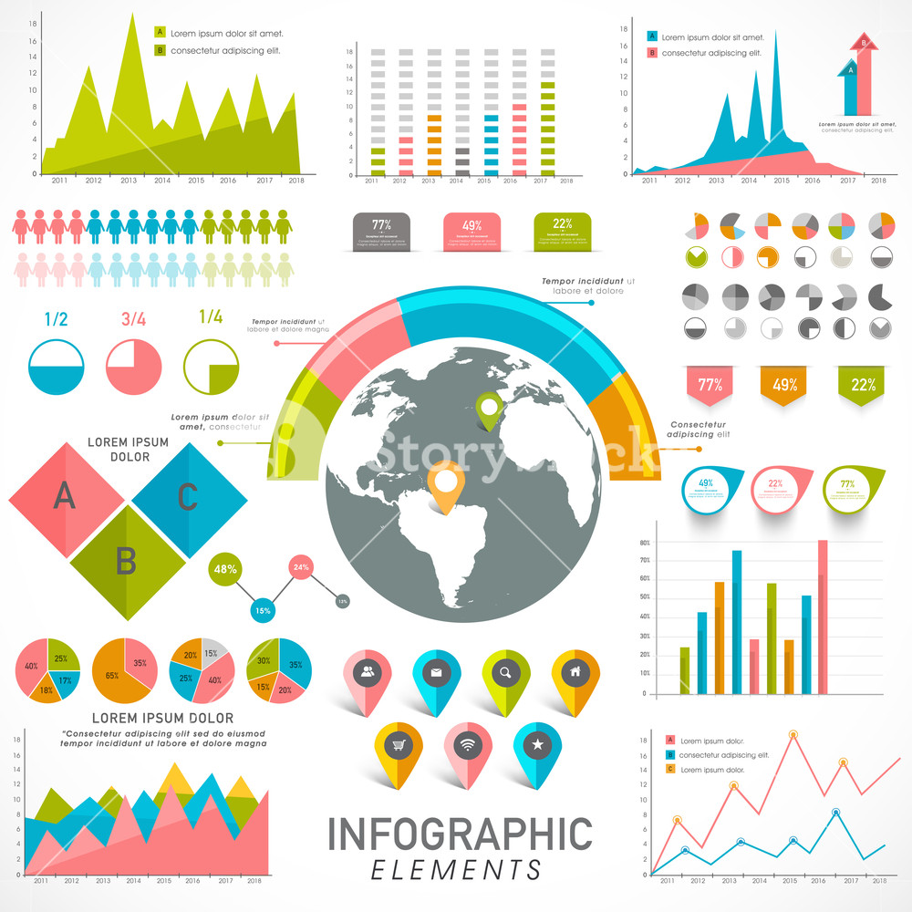 Creative Statistical Infographic Elements With Colorful Graphs And 