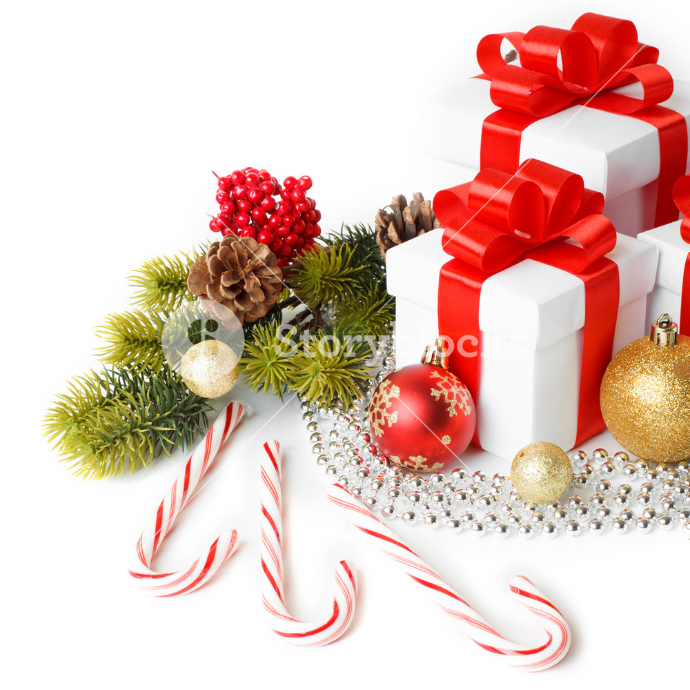 Gift with christmas tree and candy Royalty-Free Stock Image - Storyblocks