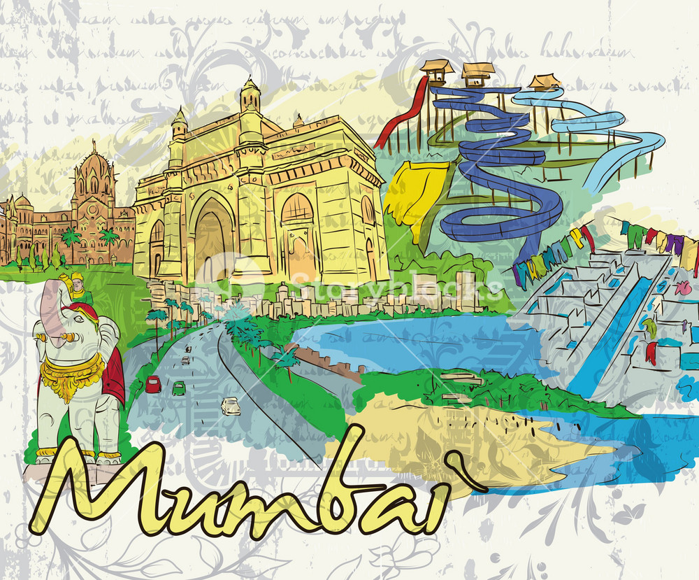 Mumbai Doodles Vector Illustration Royalty-Free Stock Image - Storyblocks