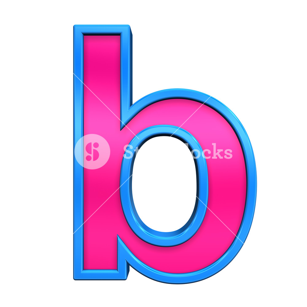 One Lower Case Letter From Pink With Blue Frame Alphabet Set, Isolated On White