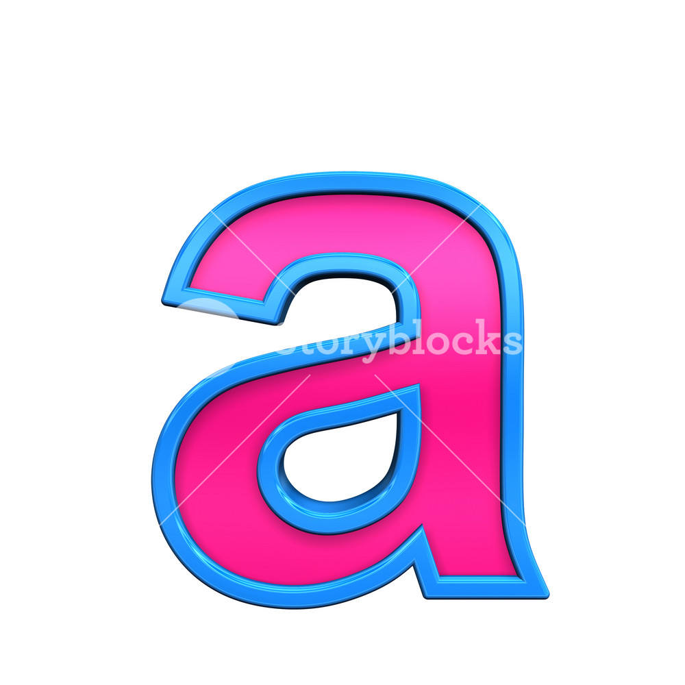 One Lower Case Letter From Pink With Blue Frame Alphabet Set, Isolated On White