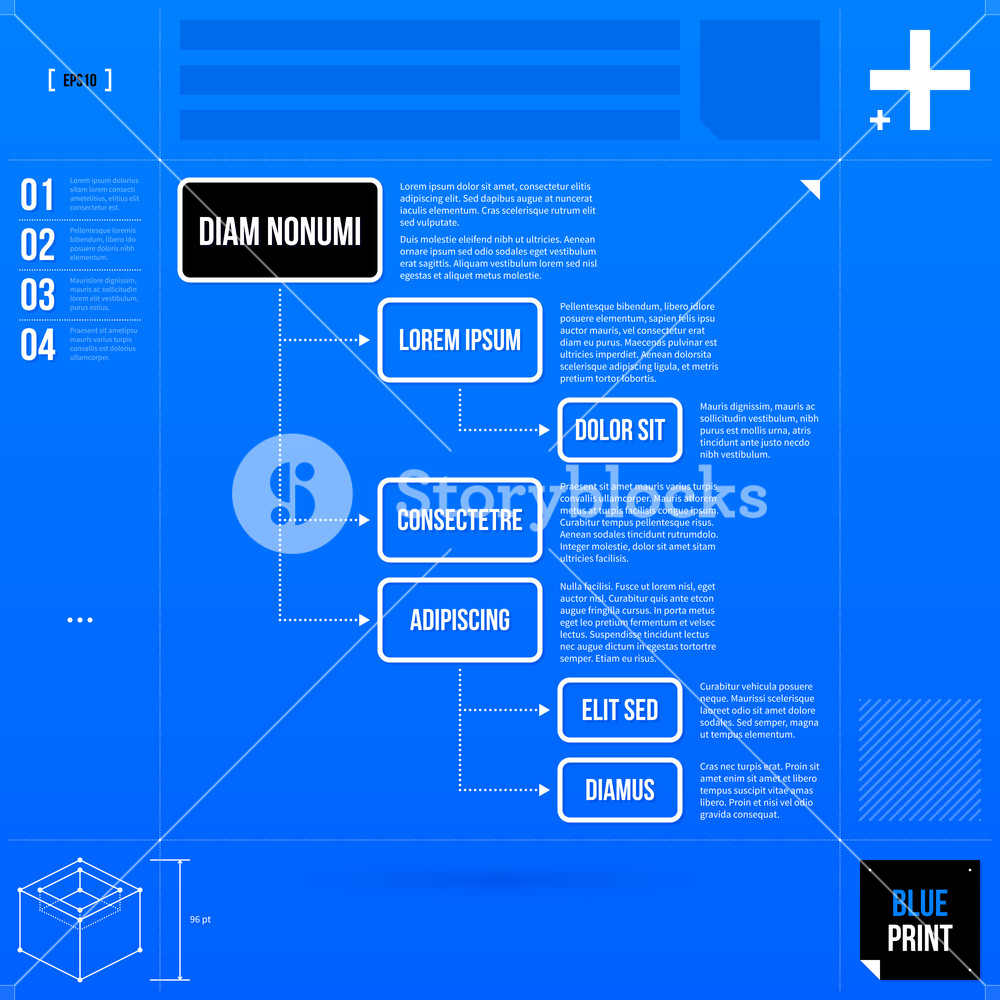 Organization Chart Template In Blueprint Style. Eps10 Royalty-Free ...