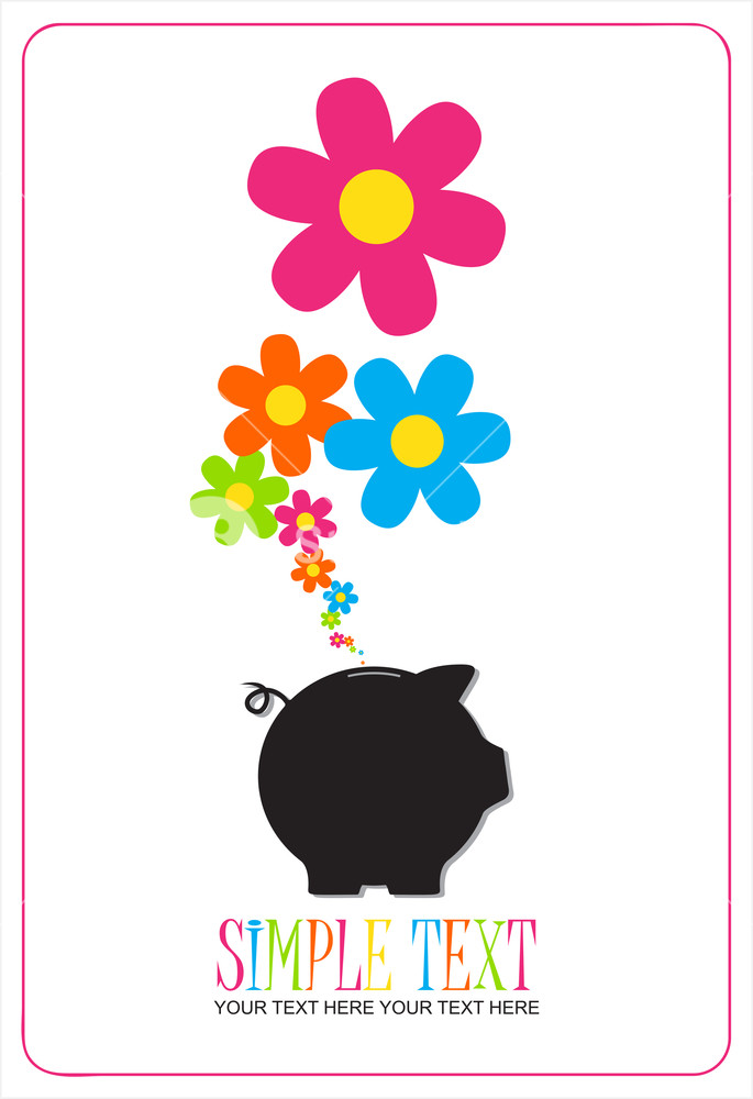 Piggy Bank With Flowers. Vector Illustration. Royalty-Free Stock Image