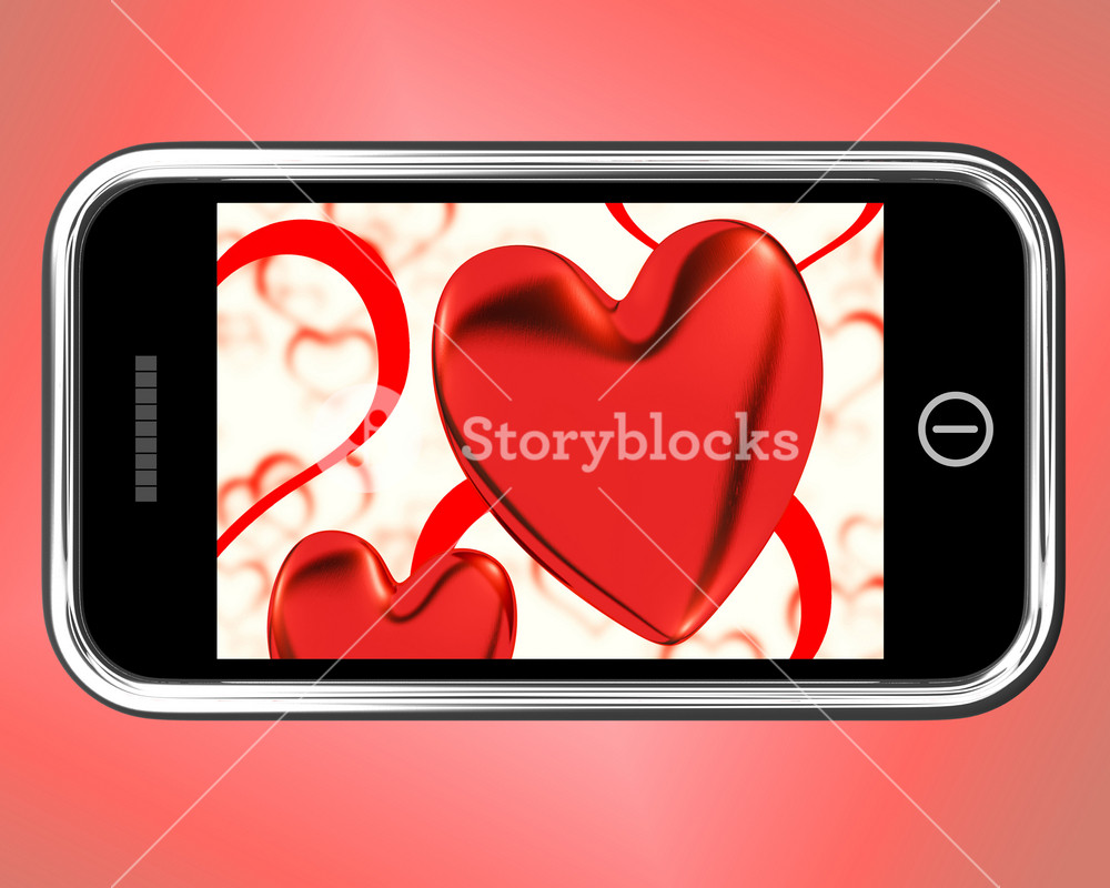 Red Hearts On Mobile Show Love And Romance