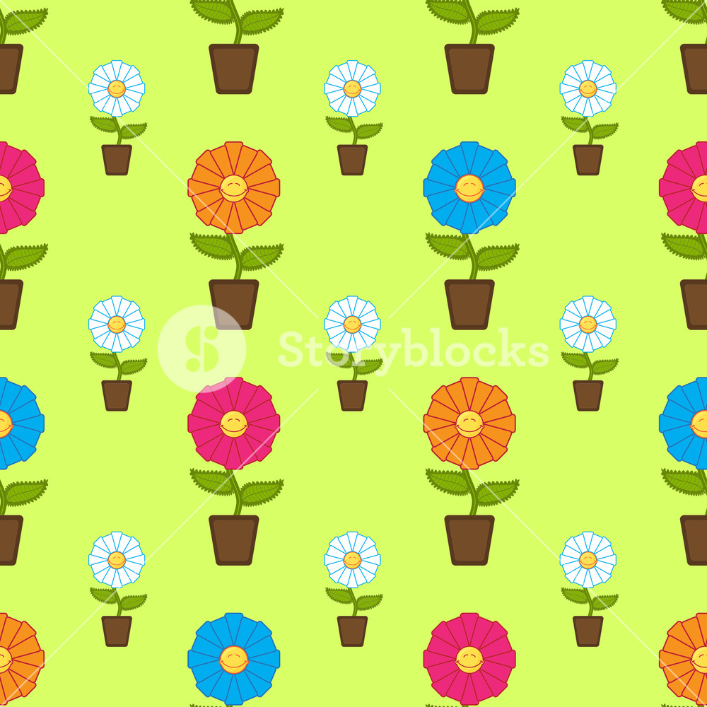 Seamless Texture With Cartoon Flowers. Vector Illustration.