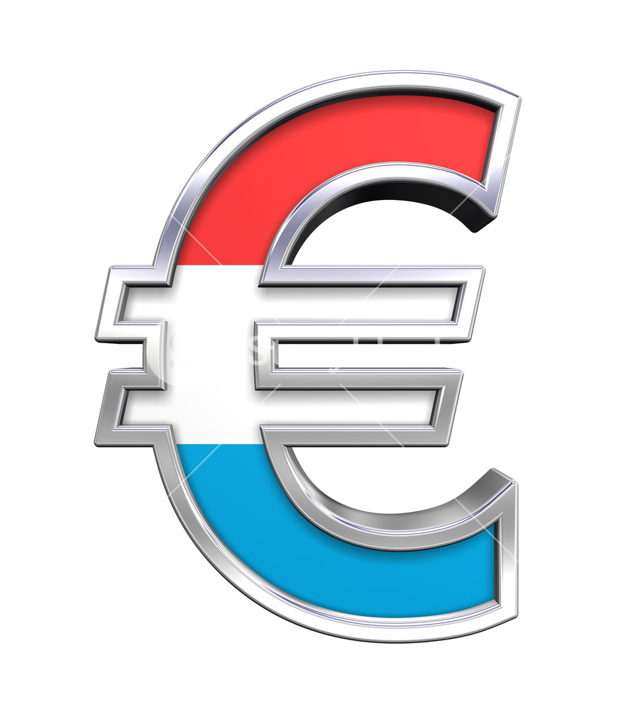 Silver Euro Sign With Luxembourg Flag Isolated On White.