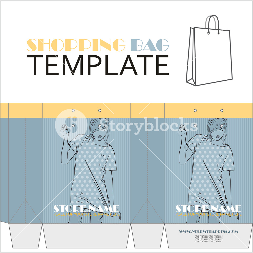 Template For Paper Shopping Bag With Girl Character. Royalty-Free Stock  Image - Storyblocks, image size:1000x1000