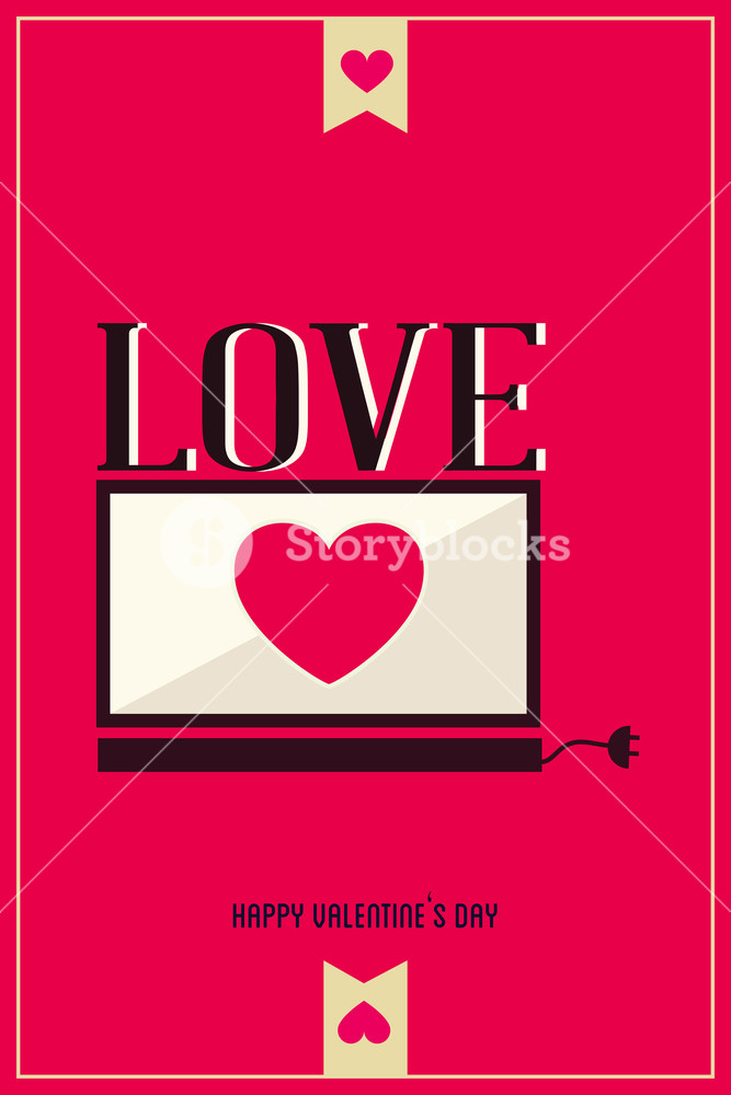 Vector Illustration With Computer Love Heart And (editable Text