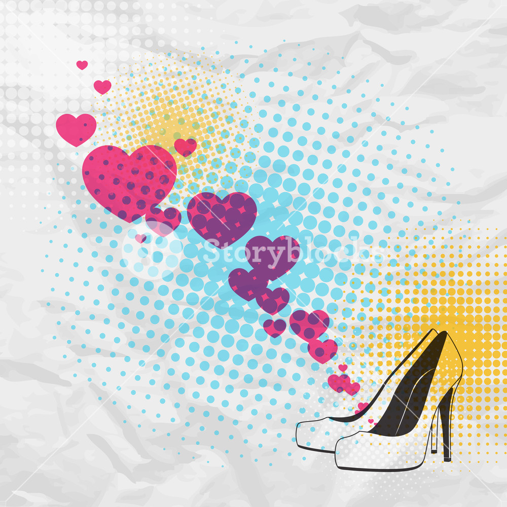 Vector Ilustration Of A High-heeled Shoes And Hearts.