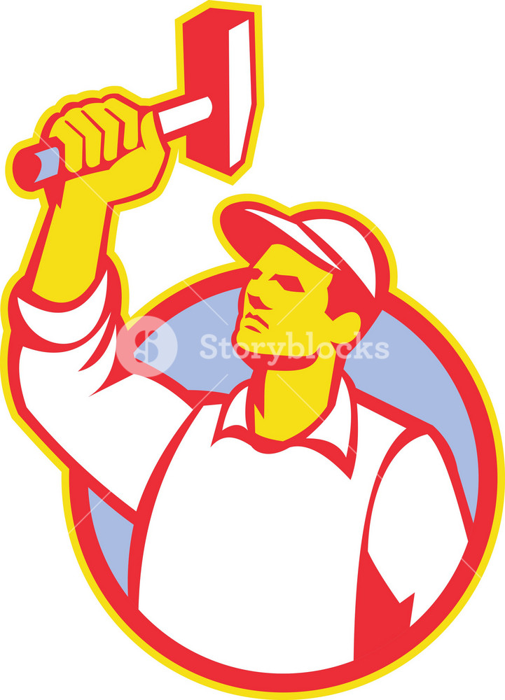 Worker Wielding Hammer Retro RoyaltyFree Stock Image Storyblocks
